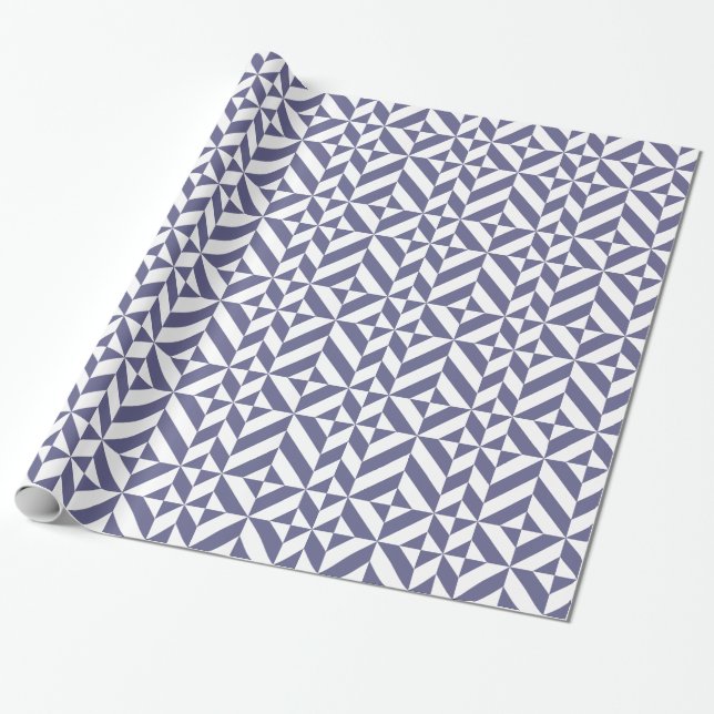 Midnight Blue Geometric Deco Cube Pattern Wrapping Paper (Unrolled)