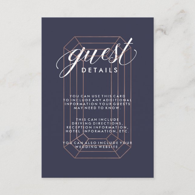 Midnight Blue Geometric Diamond Guest Information Enclosure Card (Front)