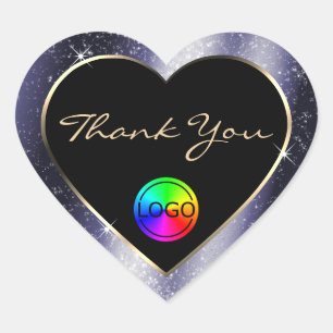 Midnight Blue Glitter Frame Thank You with Logo Heart Sticker