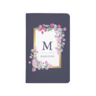 Midnight Blue, Gold and Pink Watercolor Flowers