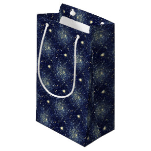 Midnight Blue & Gold Astral Glitter Stars Small Gift Bag