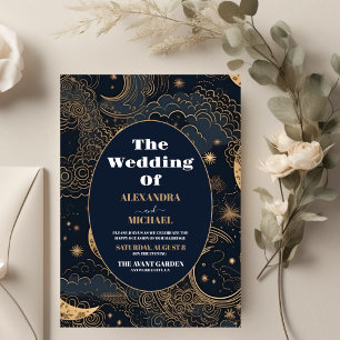 Midnight Blue Gold Celestial Wedding Invitation