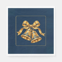 Midnight Blue & Gold Christmas Bells Napkins