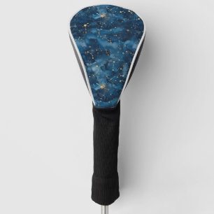 Midnight Blue Gold Cosmic Nebula Stardust Golf Head Cover