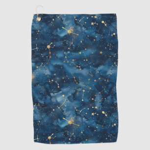Midnight Blue Gold Cosmic Nebula Stardust Golf Towel