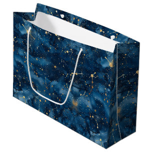 Midnight Blue Gold Cosmic Nebula Stardust Large Gift Bag