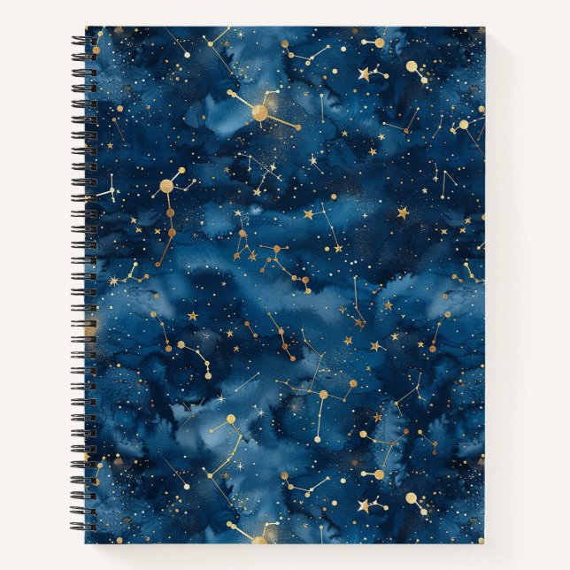 Midnight Blue Gold Cosmic Nebula Stardust Notebook (Front)