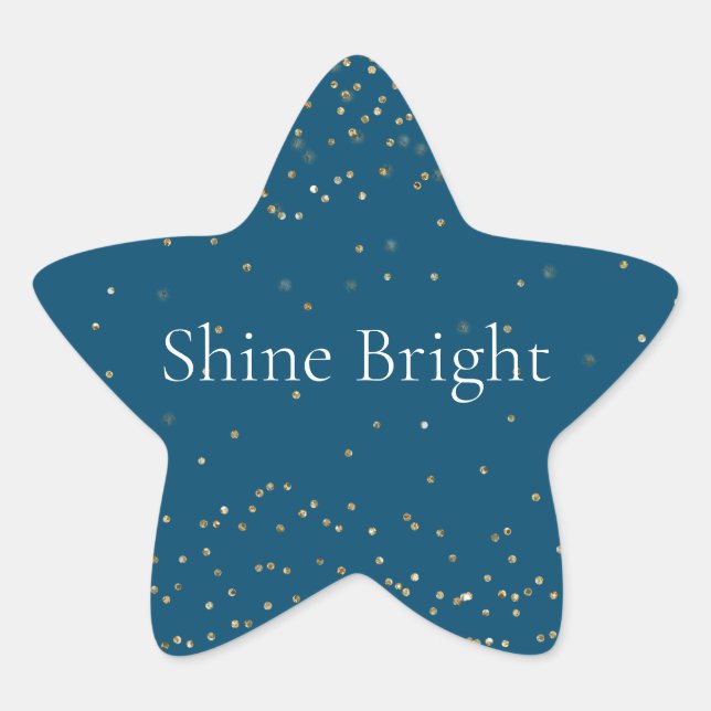 Midnight Blue Gold Glitzy Confetti Sparkle  Star Sticker (Front)