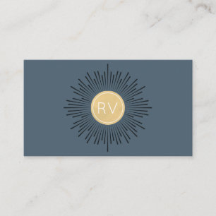 Midnight Blue Gold Monogram Halo Business Card