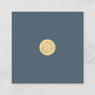 Midnight Blue Gold Monogram Square Business Card