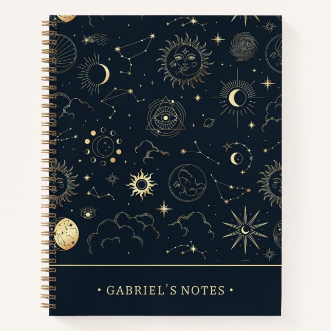 Midnight Blue Gold Star Constellation | Add Name Notebook (Front)