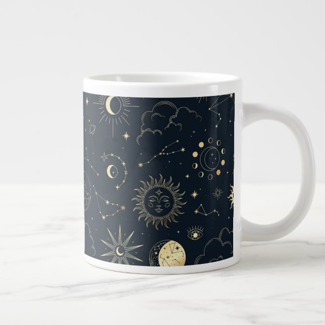 Midnight Blue Gold Star Constellation Pattern Large Coffee Mug (Right)