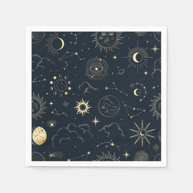 Midnight Blue Gold Star Constellation Pattern Napkin (Front)