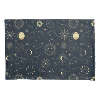 Midnight Blue Gold Star Constellation Pattern Pillowcase