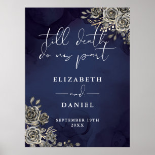 Midnight Blue Goth Roses Floral Wedding Sign