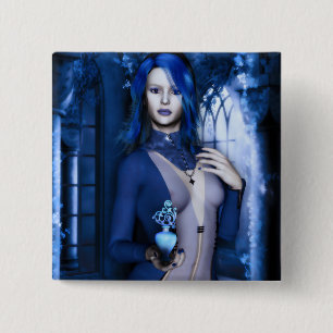 Midnight Blue Goth Witch Fantasy 15 Cm Square Badge
