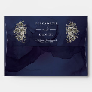 Midnight Blue Gothic Roses Floral Return Address Envelope