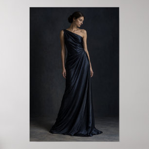 Midnight Blue Gown Elegant Fashion Portrait Wall A Poster