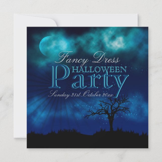 Midnight Blue Halloween Nightsky Invitation (Front)