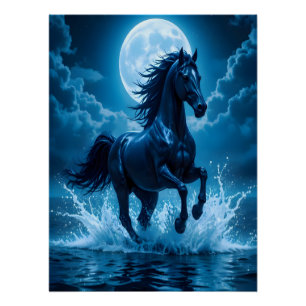 Midnight Blue Horse Moon Wall Art Gift Decor