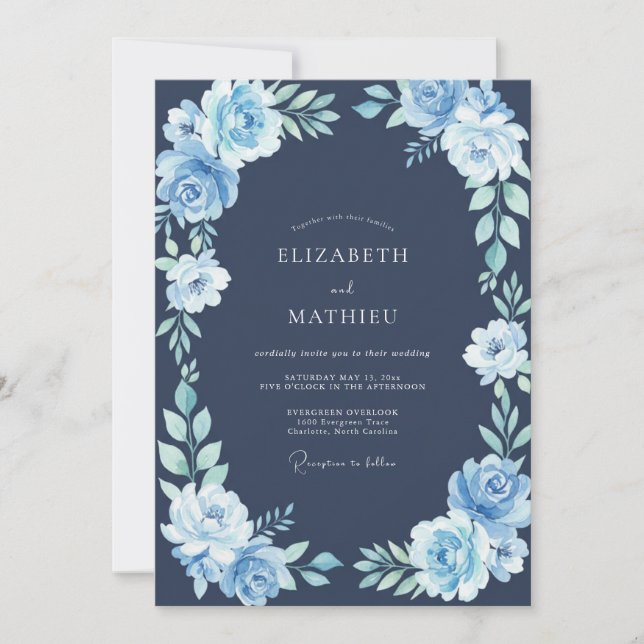 Midnight Blue Icy Winter Wedding Invitation (Front)