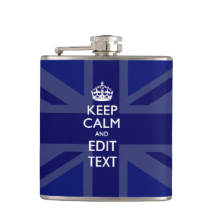 Midnight Blue Keep Calm and Your Text Union Jack Hip Flask