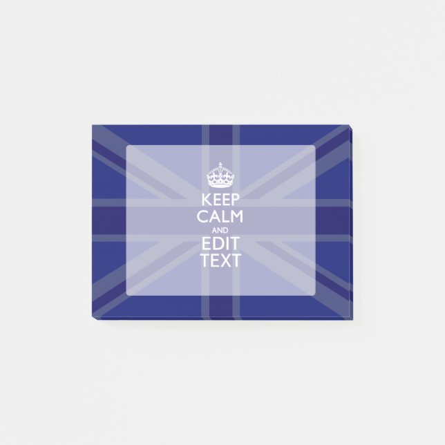Midnight Blue Keep Calm and Your Text Union Jack Post-it Notes (Front)