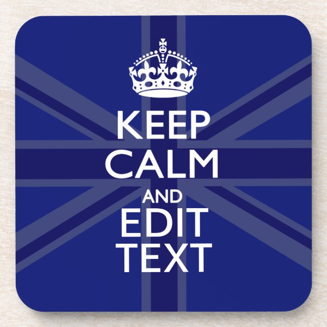 Midnight Blue Keep Calm Get Your Text Union Jack Coaster (Front)