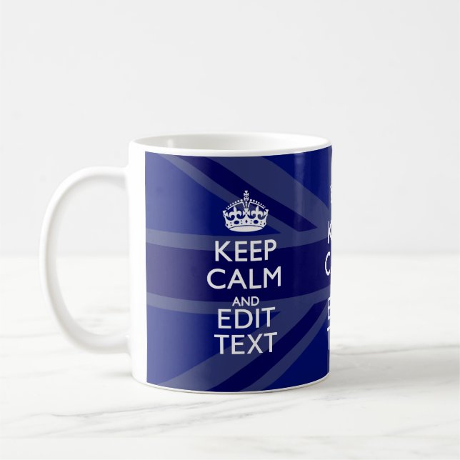 Midnight Blue Keep Calm Get Your Text Union Jack Coffee Mug (Left)