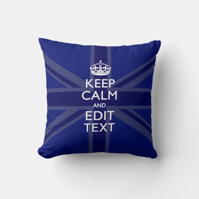 Midnight Blue Keep Calm Get Your Text Union Jack Cushion (Front)