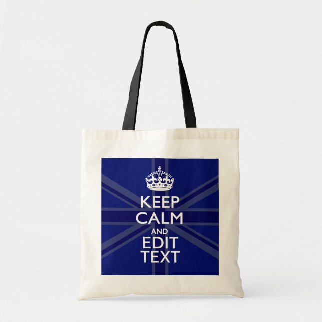 Midnight Blue Keep Calm Get Your Text Union Jack Tote Bag (Front)