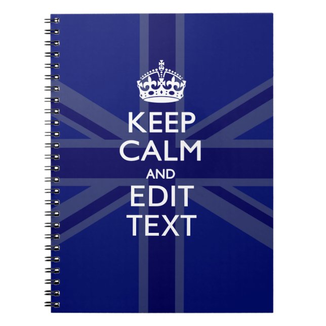Midnight Blue Keep Calm Have Your Text Union Jack Notebook (Front)