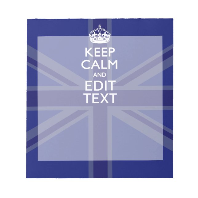 Midnight Blue Keep Calm Have Your Text Union Jack Notepad (Front)