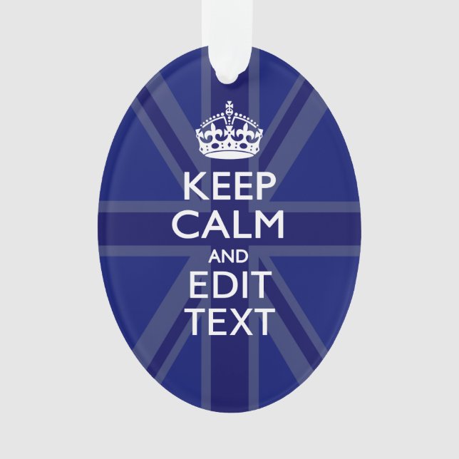 Midnight Blue Keep Calm Have Your Text Union Jack Ornament (Front)