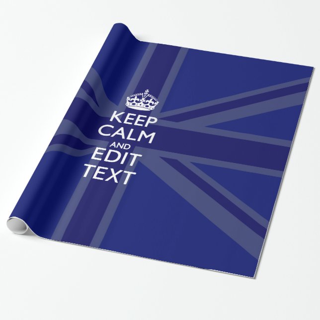 Midnight Blue Keep Calm Have Your Text Union Jack Wrapping Paper (Unrolled)