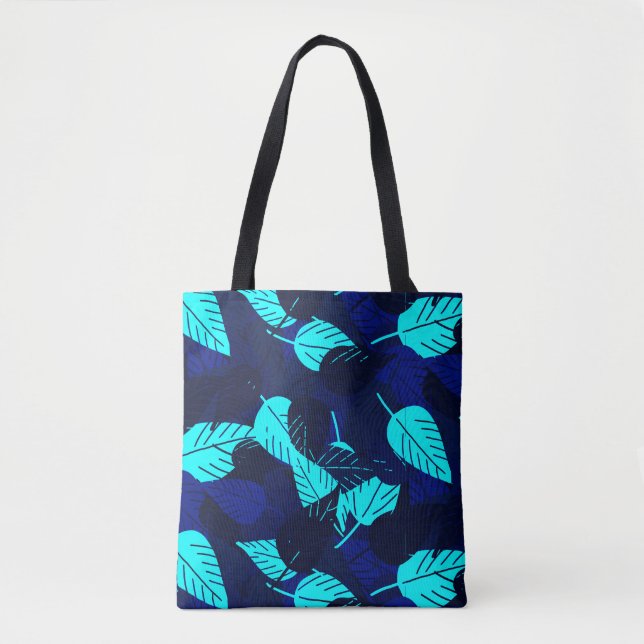 Midnight Blue Layered Leaves Tote Bag (Front)