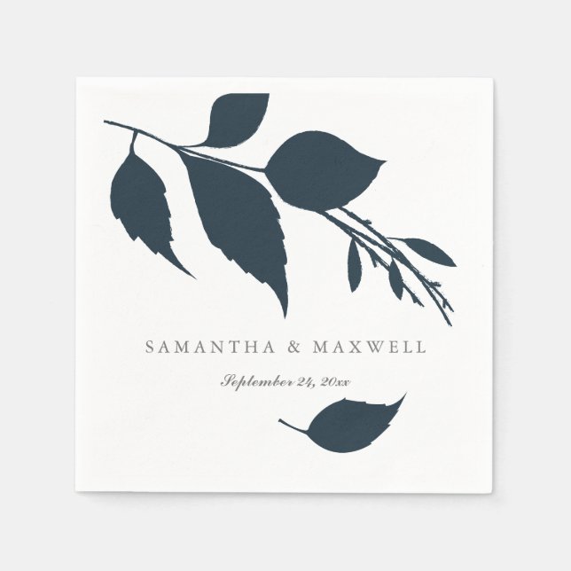 Midnight Blue Leaves Wedding Napkins (Front)