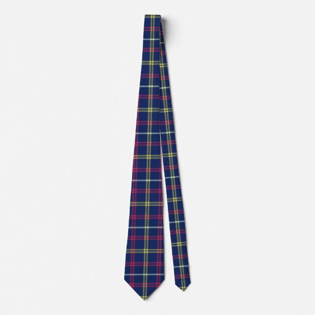 Midnight Blue, Lime Green, Magenta Tartan Pattern Tie (Front)