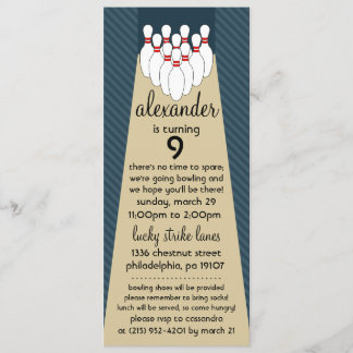 Midnight Blue Lucky Strike Bowling Birthday Party Invitation