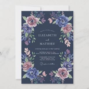 Midnight Blue Majestic Floral Wedding Invitation