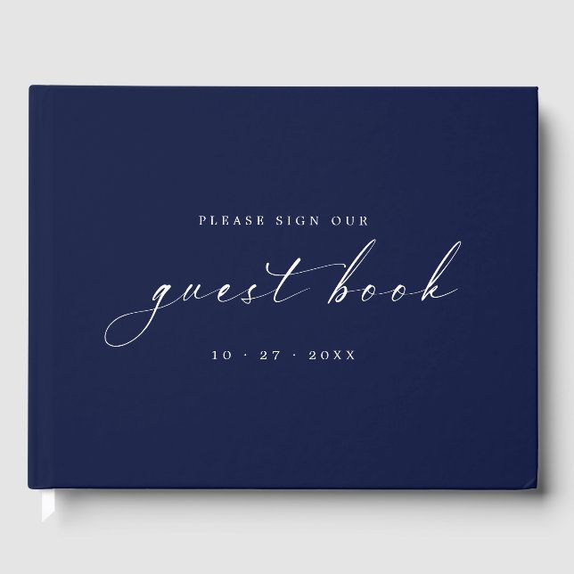 Midnight Blue Minimalist Guestbook for Weddings (Front)