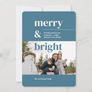 Midnight Blue Minimalist Merry Bright Christmas Holiday Card