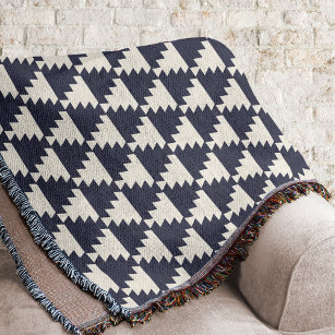 Midnight Blue Modern Aztec Geometric Pattern Throw Blanket