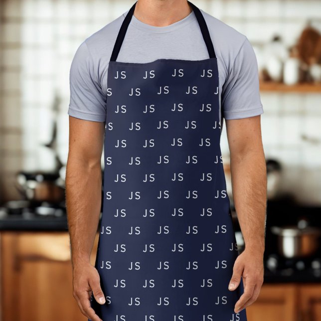 Midnight Blue Monogram Initial Pattern Apron (Add your initials!)
