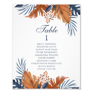 Midnight Blue Monstera Seating Chart Print
