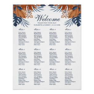 Midnight Blue Monstera Wedding Seating Chart