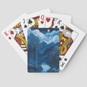 Midnight Blue Moon Forest Playing Cards