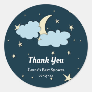 Midnight Blue Moon & Stars Elegant Baby Shower Classic Round Sticker