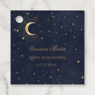Midnight Blue Moon Stars Quinceanera Favour Tags