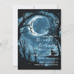 Midnight Blue Moonlit Gothic Wedding Invitation
